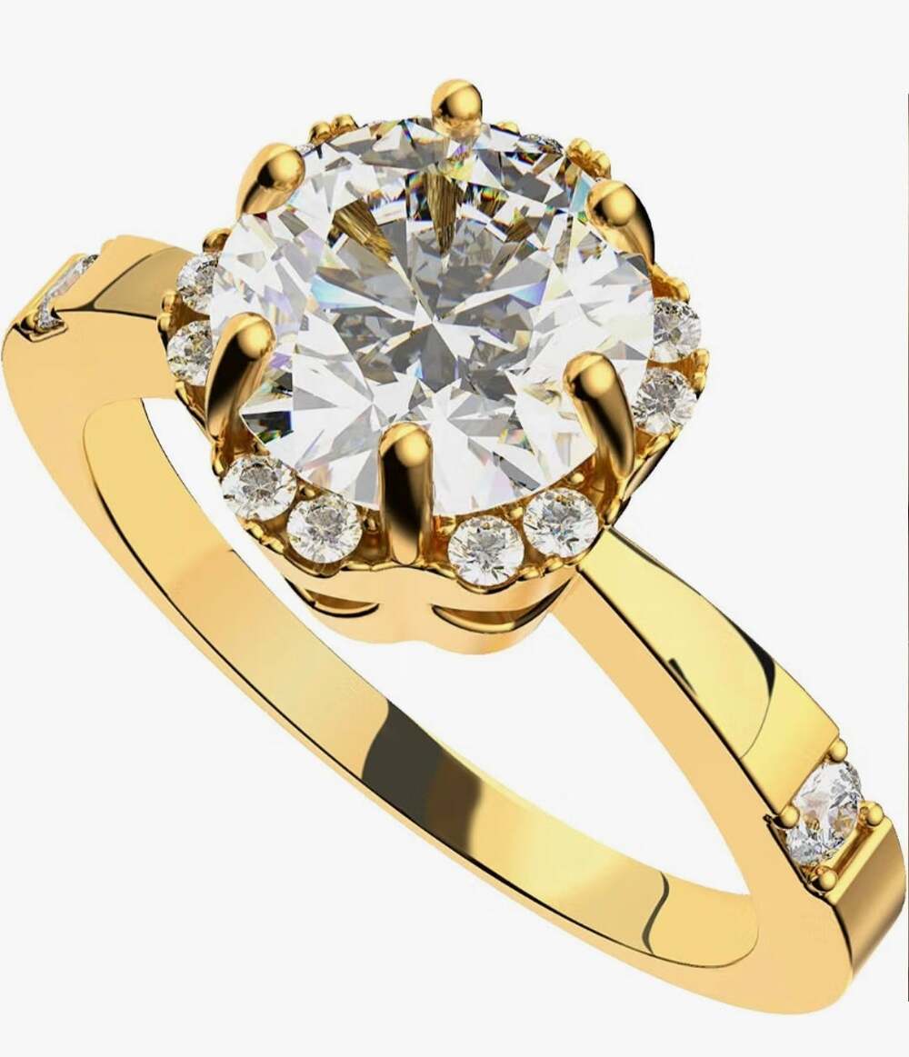 PCY 14K Gold Plated Cubic Zirconia Halo Promise Ring Round Cut 6mm size 12